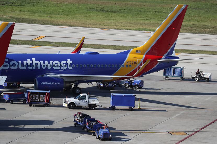 Southwest airline planes sat on the tarmac at Fort Lauderdale - Hollywood International...