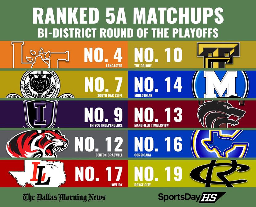 Ranked 5A matchups in the bi-district round of the playoffs.