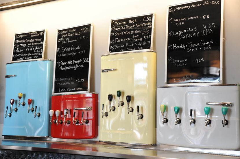 Beer taps made from vintage refrigerator doors line the wall at Braindead Brewing.
