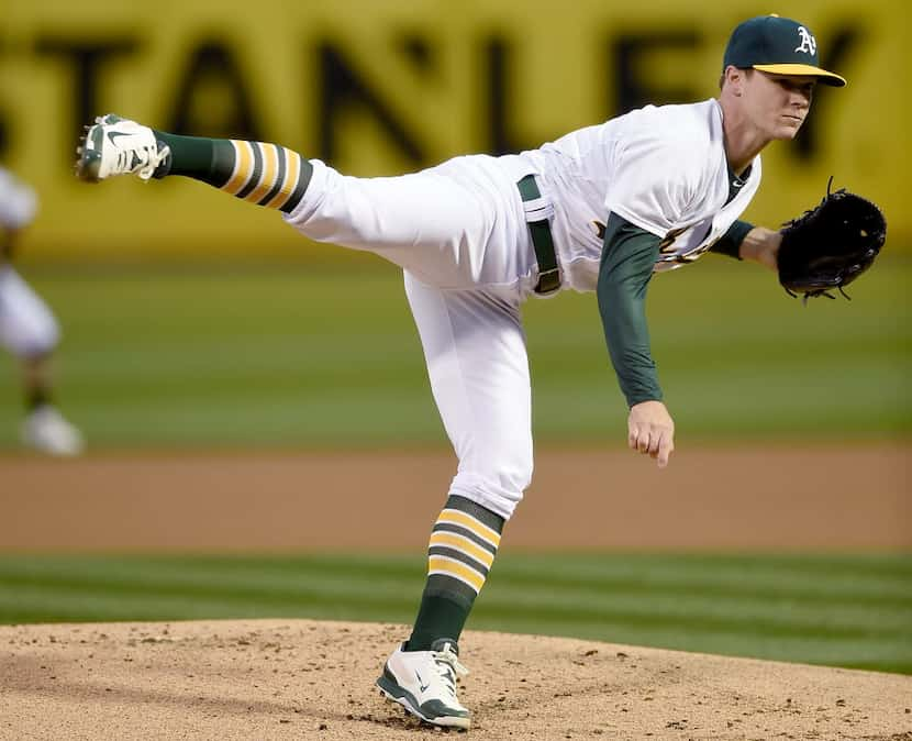 OAKLAND, CA - APRIL 06:  Sonny Gray #54 of the Oakland Athletics pitches against the Texas...