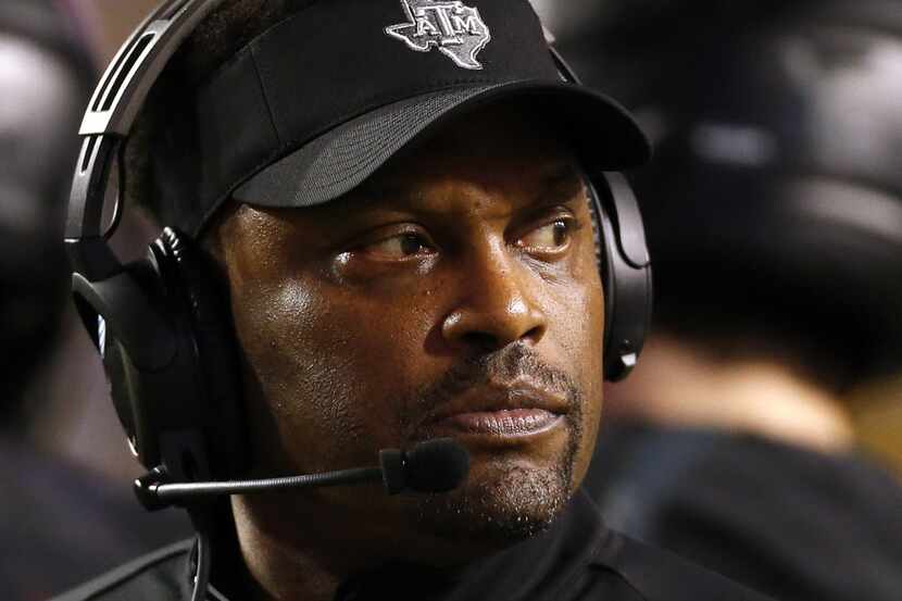 Texas A&M head coach Kevin Sumlin reacts during the second half of an NCAA college football...