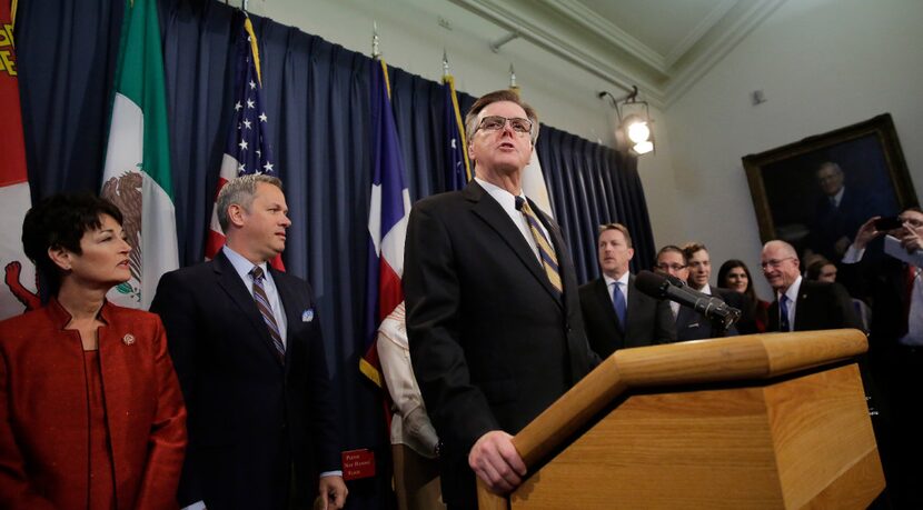 Texas Lt. Gov. Dan Patrick, center, announces "Operation One Million Voices" to promote...