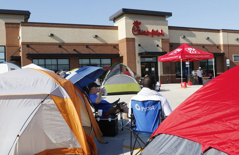 People camp out, waiting for a Chick-fil-A in Addison to open, in 2016. Because Chick-fil-A...