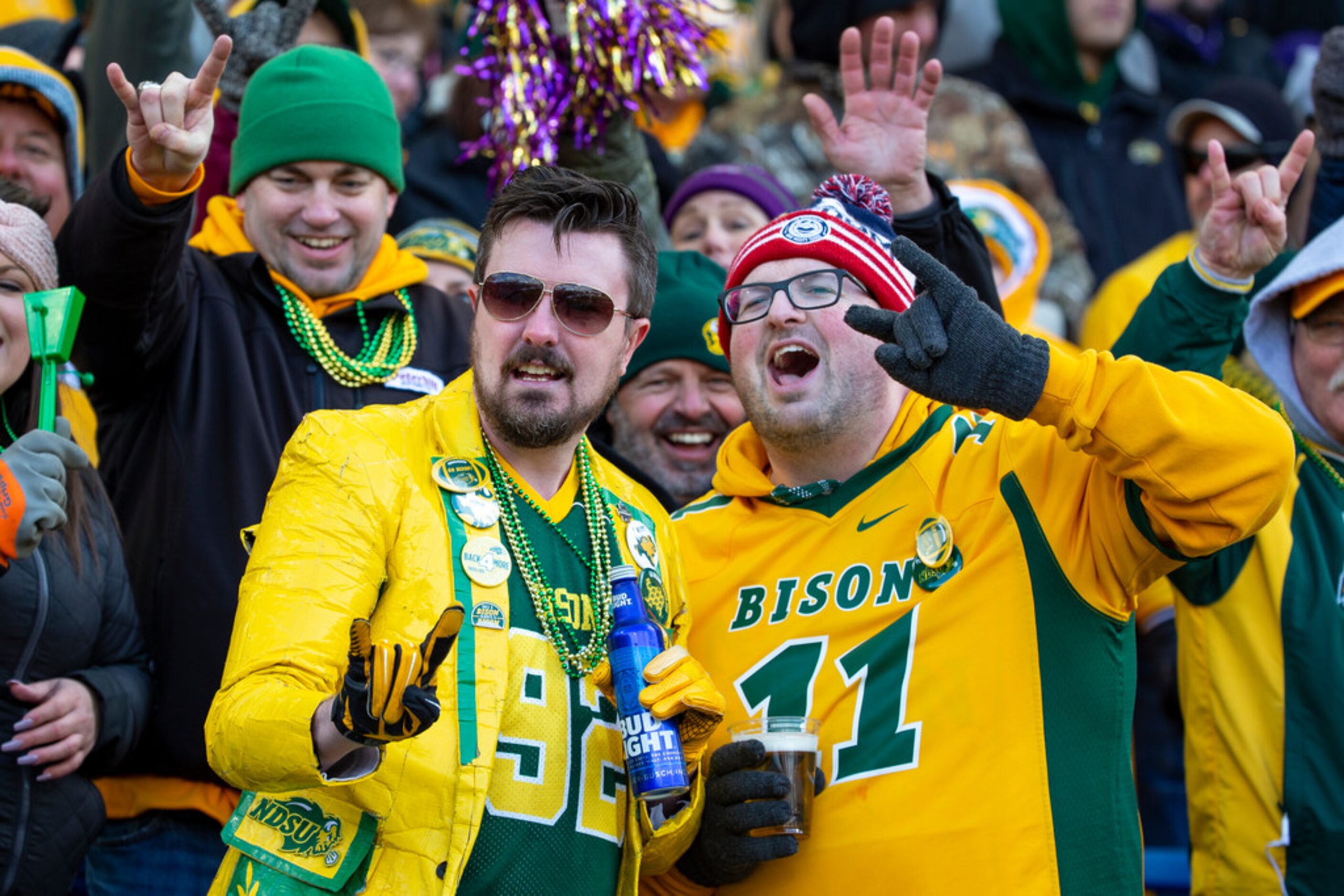 North Dakota State fans cheer for their team during the second half of the FCS championship...