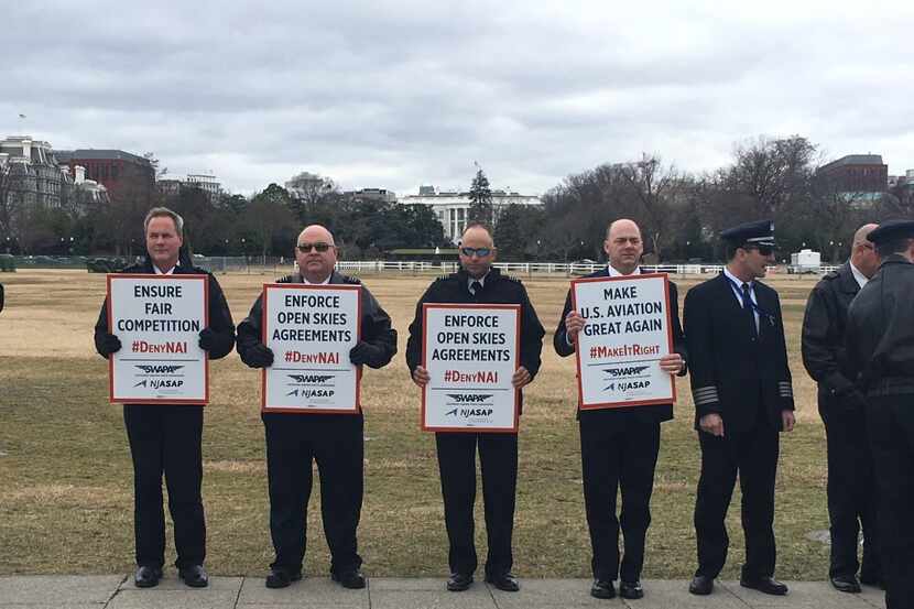 American pilots picket outside the White House Jan. 24 against a decision to allow a...