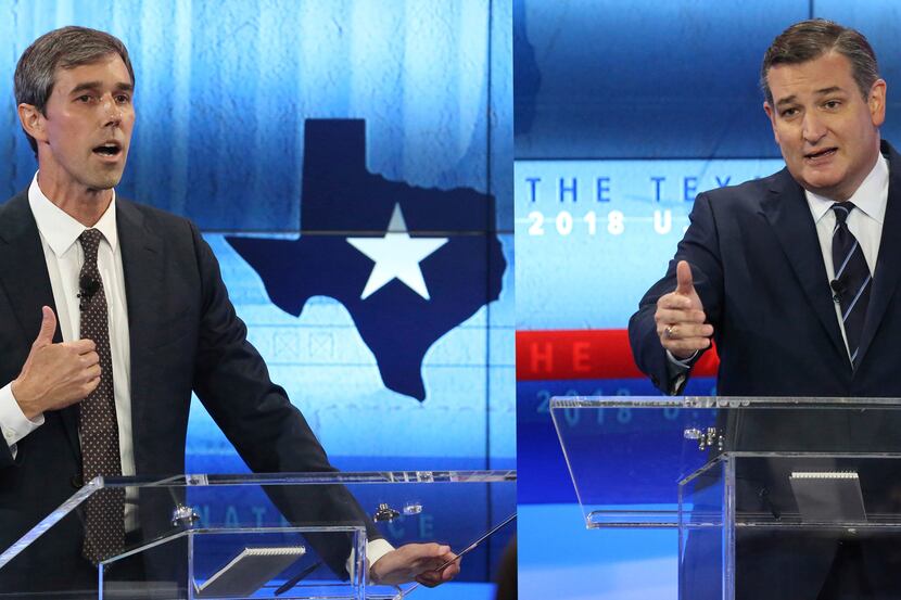 U. S. Rep. Beto O'Rourke (left) and Sen. Ted Cruz exchanged sharp blows Tuesday as they...