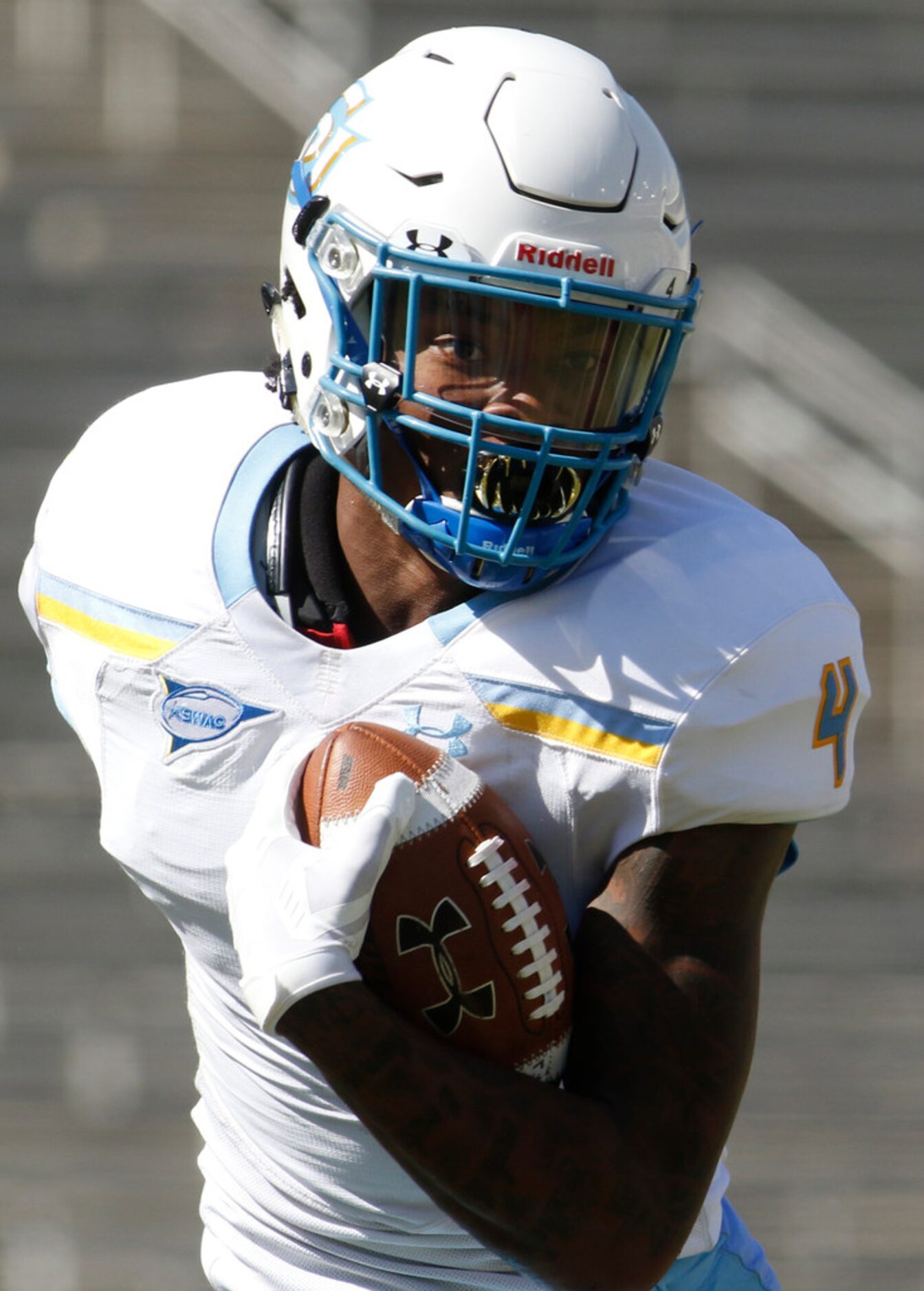 Southern receiver Hunter Register (4) looks for a running lane after making a reception...