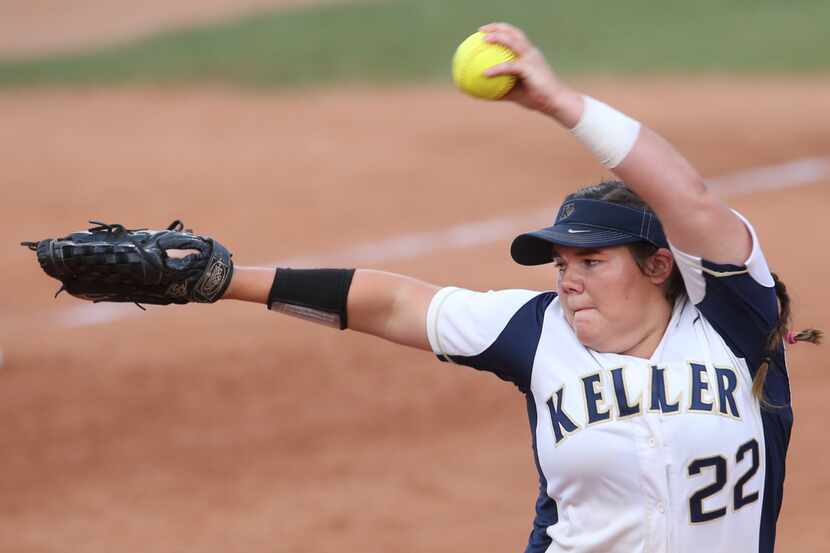 Keller pitcher Dylann Kaderka (22) delivers a pitch to an Austin Bowie batter during the 3rd...