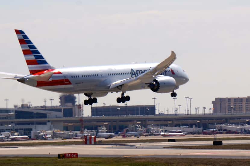  American Airlines' first Boeing 787, N800AN, lands Saturday at Dallas/Fort Worth...