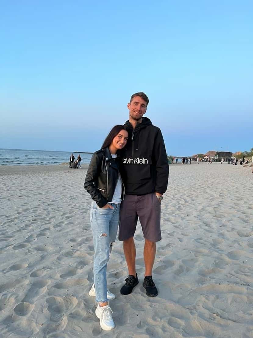 Anna Annija Vilka and her boyfriend Karlis Jaunzems pose for a photo on the beach. Jaunzems...