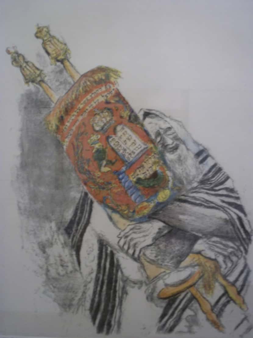 "The Torah," etching and watercolor, Ira Moskowitz, on display at the Museum of Biblical...
