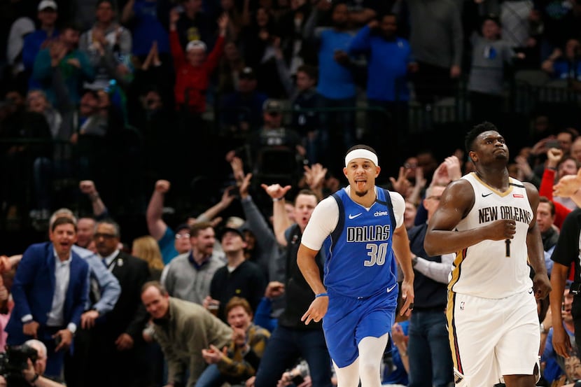FILE - Mavericks guard Seth Curry (30) celebrates after making a 3-pointer late in the...