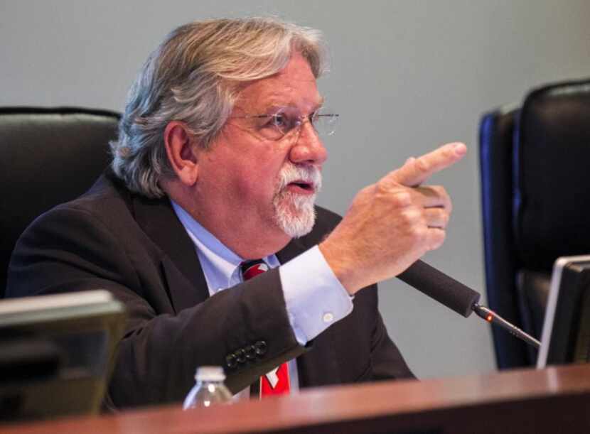  Rockwall Mayor Jim Pruitt defends his bathroom ordinance at the City Council meeting, May...