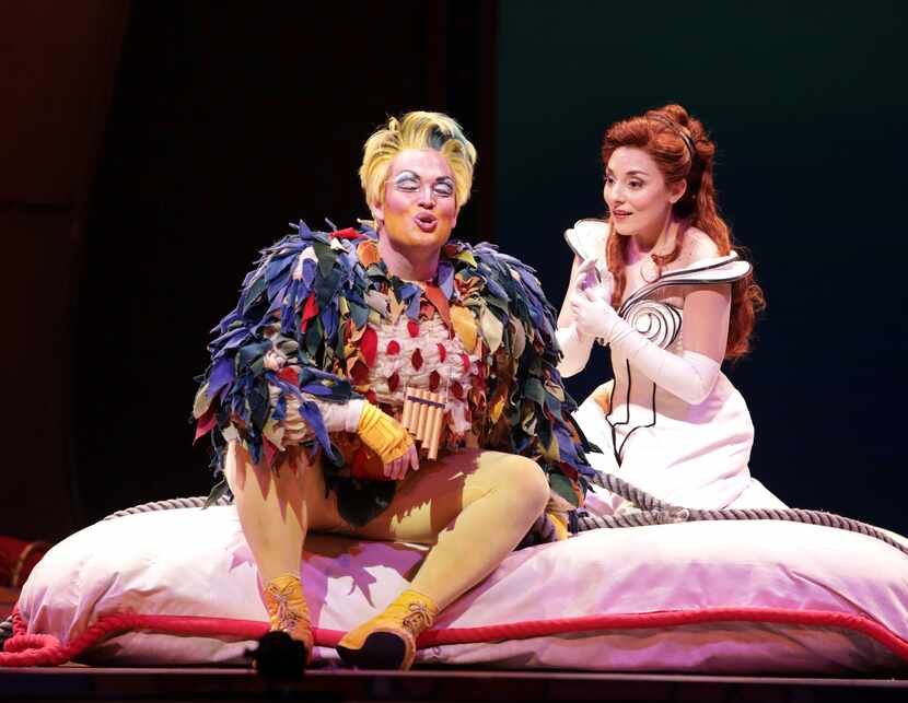 Papageno, played by Sean Michael Plumb (left) and Pamina, played by Andrea Carroll, perform...