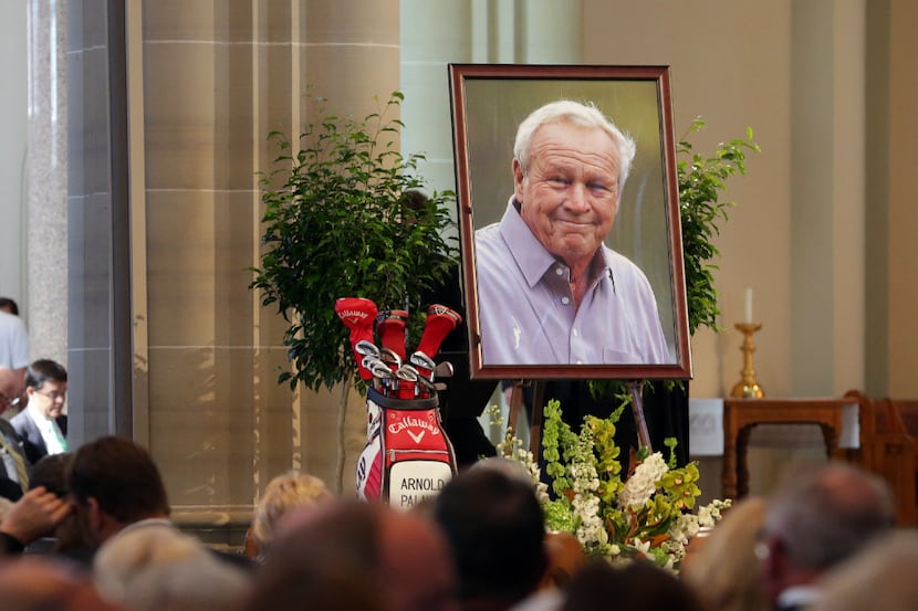 LATROBE, PA - OCTOBER 4: A portrait of Arnold Palmer is displayed during a Celebration of...