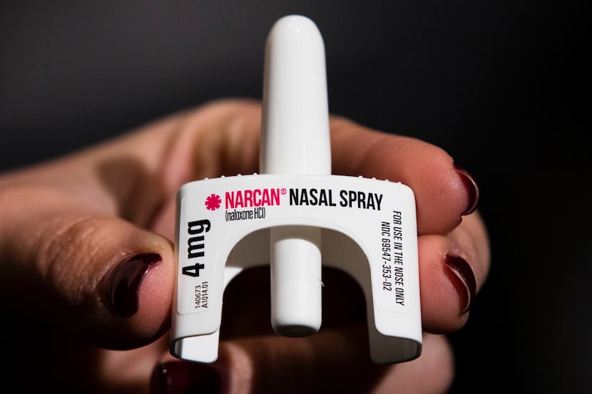 The overdose-reversal drug Narcan is displayed during training for employees of the Public...