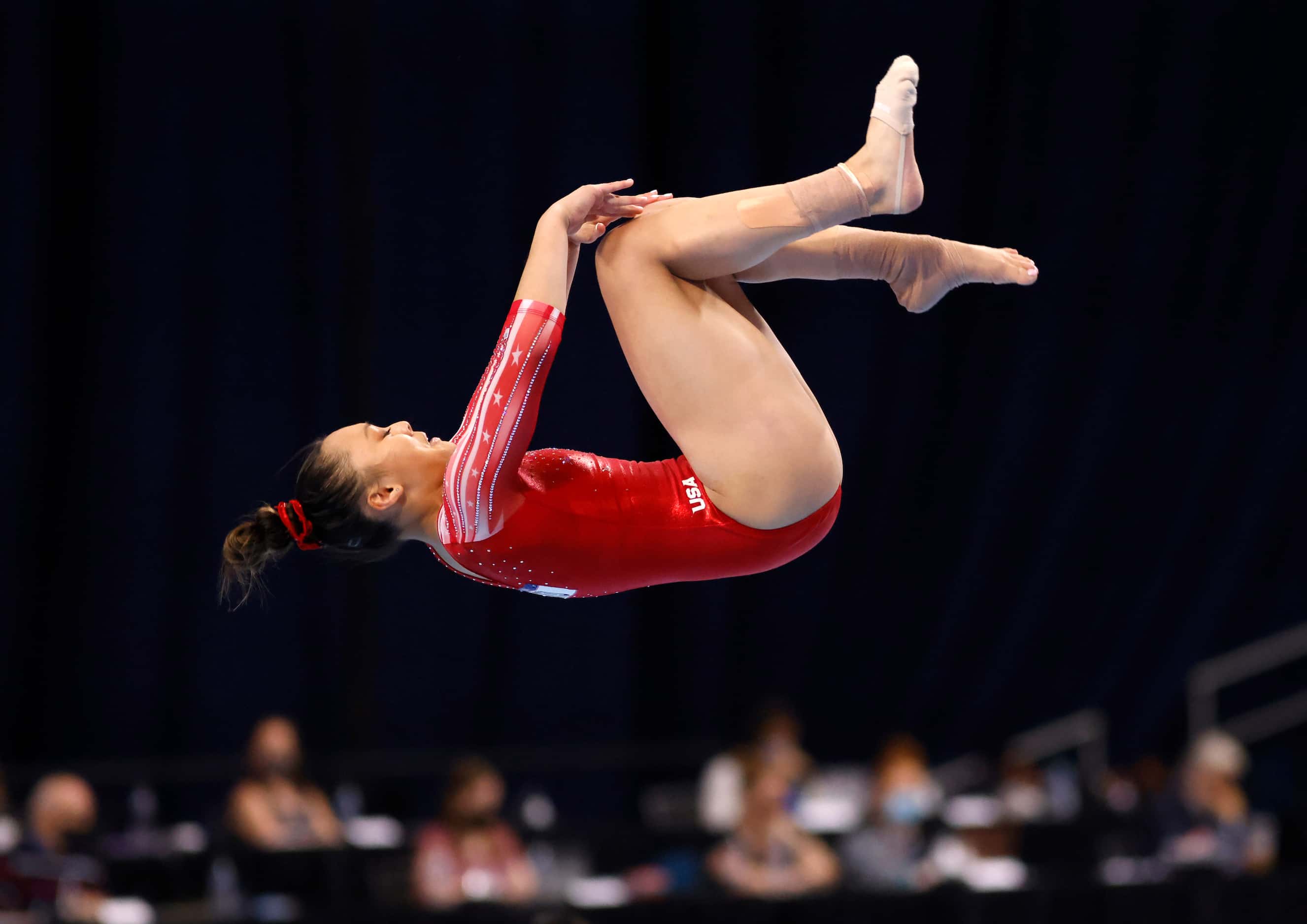 Emma Malabuyo during her floor routine during day 2 of the women's 2021 U.S. Olympic Trials...