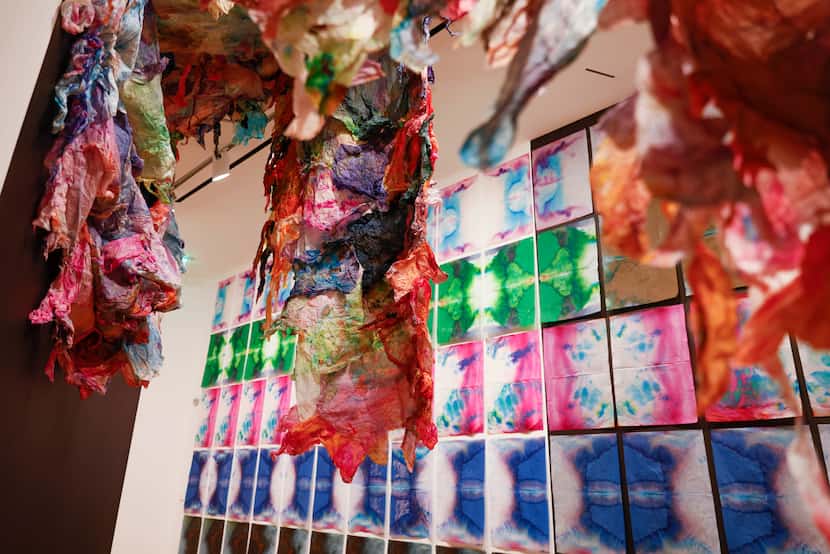 Maya Freelon's “Fool Me Once...” installation is made of tissue quilts dyed with ink.