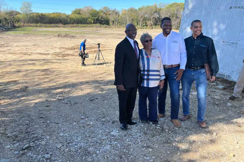 Dallas City Councilmember Tennell Atkins (from left), Floral Farms resident Marsha Jackson,...