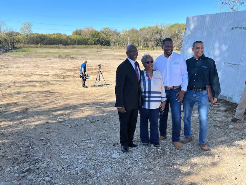 Dallas City Councilmember Tennell Atkins (from left), Floral Farms resident Marsha Jackson,...