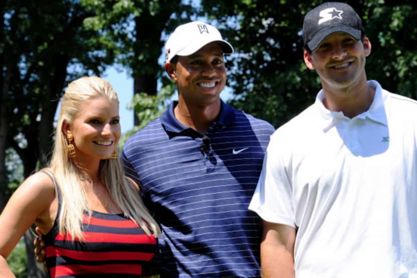 Jessica Simpson, Tiger Woods and Tony Romo at the AT&T National Pro-Am in 2009.