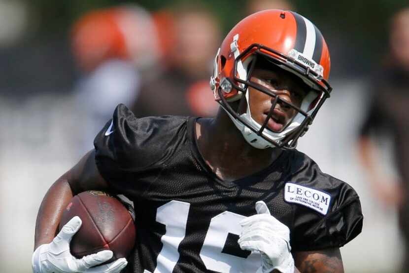 Cleveland Browns wide receiver Corey Coleman during practice at the NFL football team's...