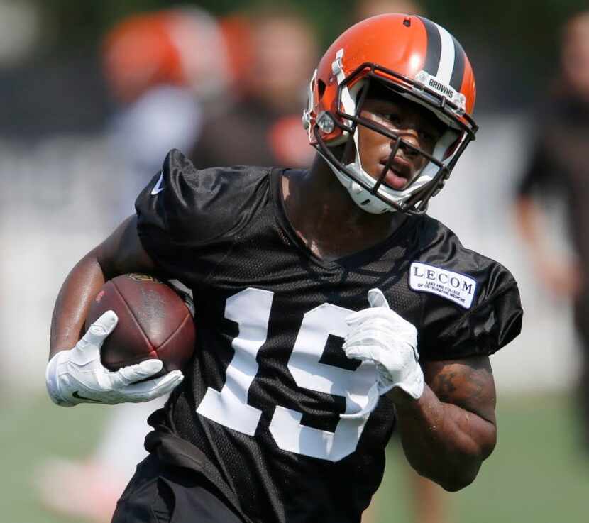 Cleveland Browns wide receiver Corey Coleman during practice at the NFL football team's...