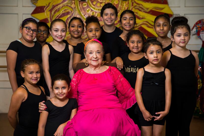 Anita N. Martinez poses for a photo with students at her ballet folklorico studio on Aug....