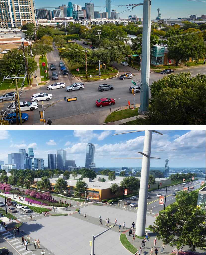 Top: Intersection of Hi Line Drive and Oak Lawn Avenue on Thursday looking toward downtown...