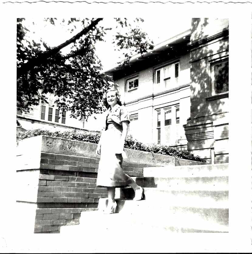 Nancy McCall, Nanette Light's grandmother, then 20, stands outside the University of...