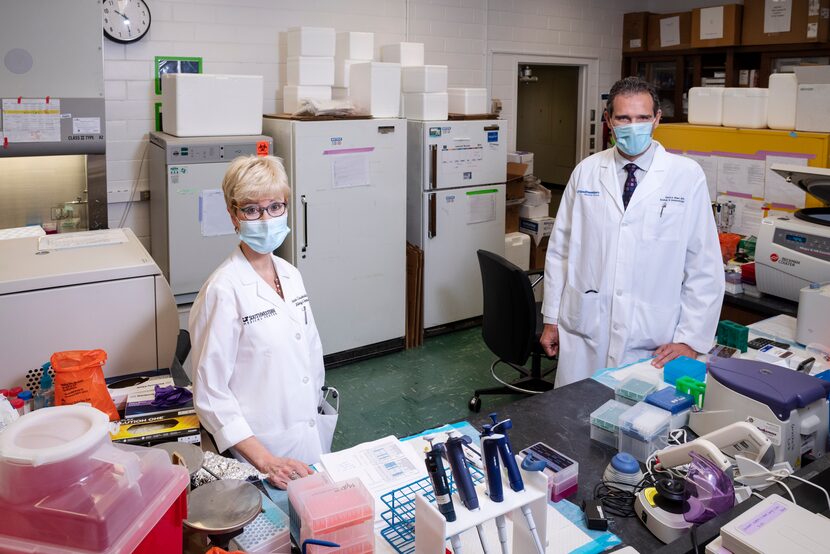 Rebecca Gruchalla, left, director of the division of allergy and immunology at the...