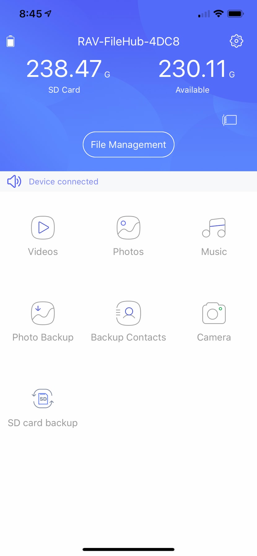 The main screen of the Filehub app on iPhone