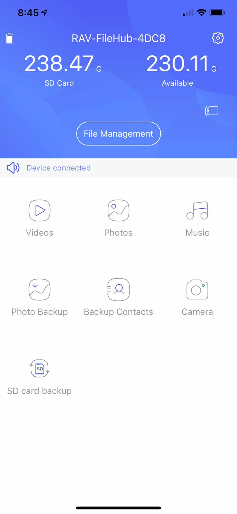 The main screen of the Filehub app on iPhone