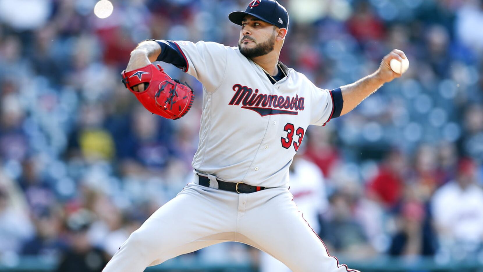CLEVELAND, OH - JUNE 05: Starting pitcher Martin Perez #33 of the Minnesota Twins pitches...