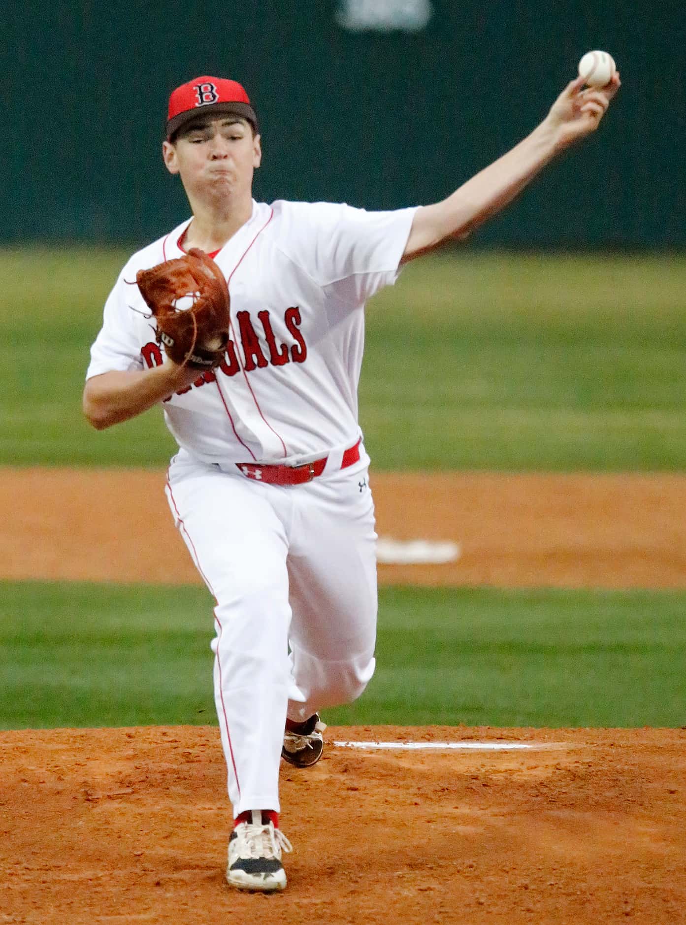 Braswell pitcher Nic Bennett (18) delivers a pitch in the first inning as Denton Braswell...