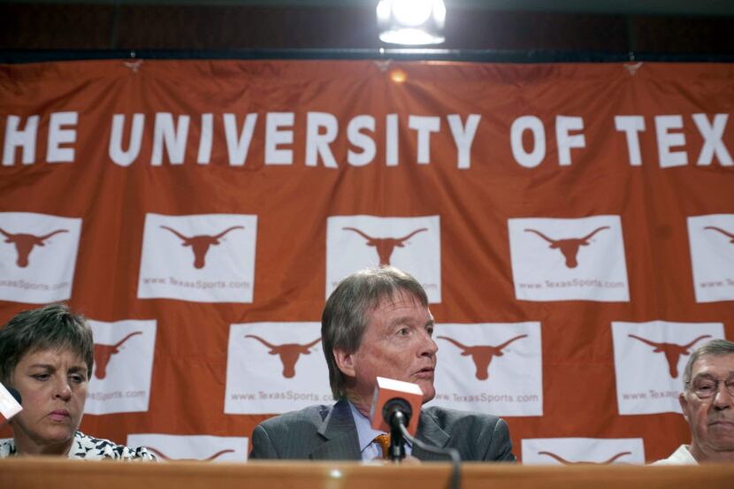 University of Texas women's athletic director Christine Plonsky, left, former president...