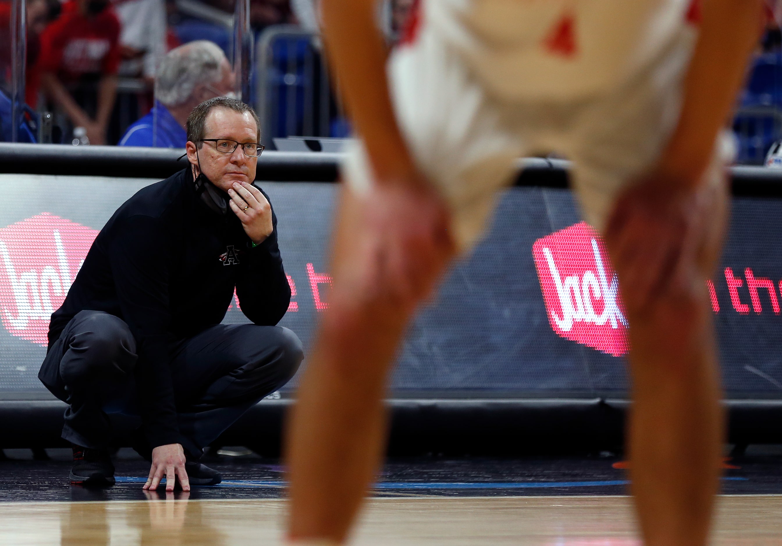 Argyle head coach Russell Perkins watches action. UIL boys Class 4A basketball state...