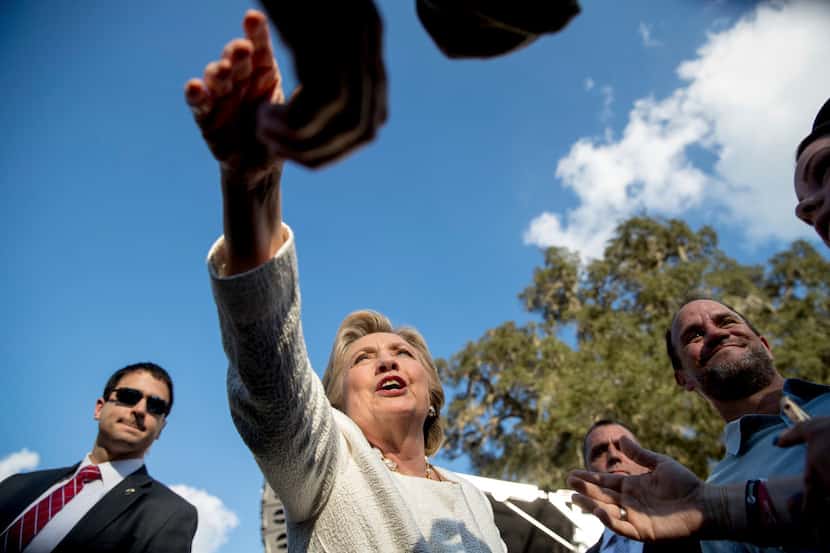 Hillary Clinton greeted supporters at a rally at Pasco-Hernando State College in Dade City,...