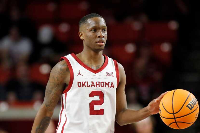 Oklahoma guard Umoja Gibson in the second half of an NCAA college basketball game in the...