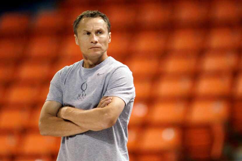 FILE - In this May 25, 2012, file photo, Gymnastics coach Valeri Liukin during a practice...
