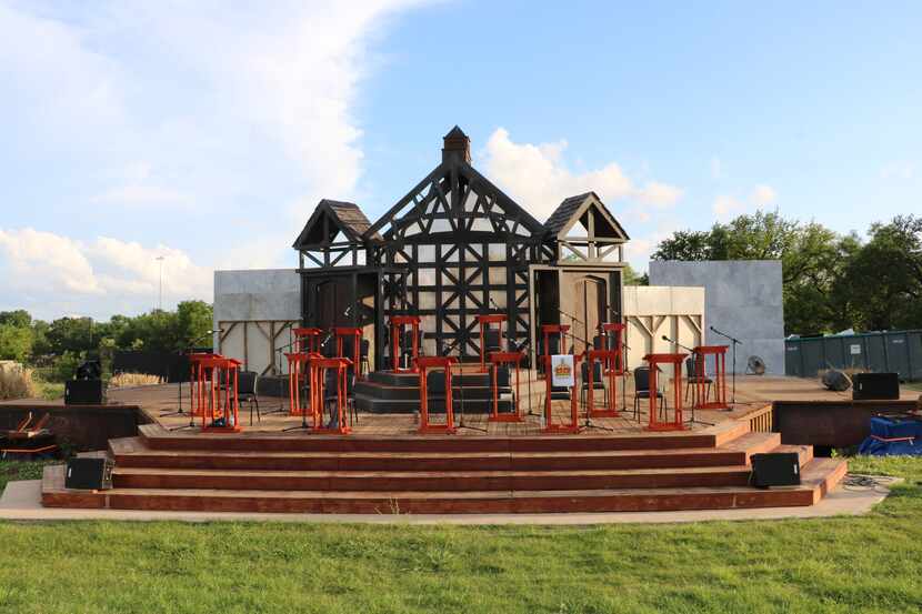 The set for a previous production of "Hamlet" by Shakespeare Dallas at Samuell-Grand...