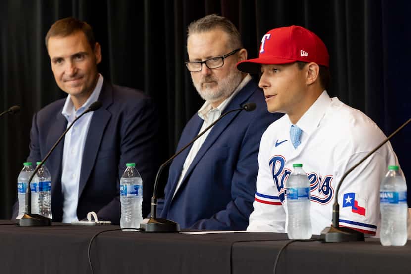 (From left) Chris Young, Texas Rangers Executive Vice President and General Manager, Kip...