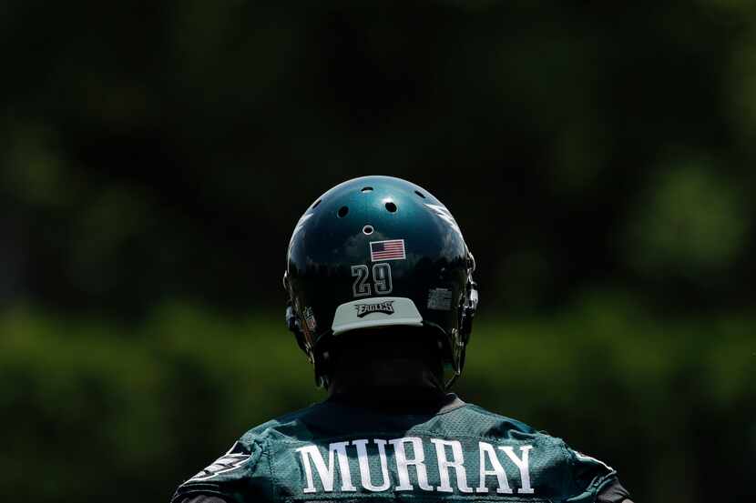 Philadelphia Eagles' DeMarco Murray waits to run a drill during organized team activities at...