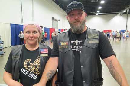 Kenneth Wilson and his wife, Kate Spicer, attended a Donald Trump campaign rally Saturday in...