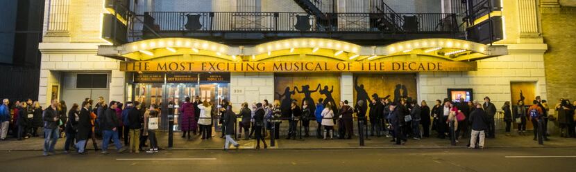Ticket holders outside the Richard Rodgers Theater in New York, where “Hamilton” is being...