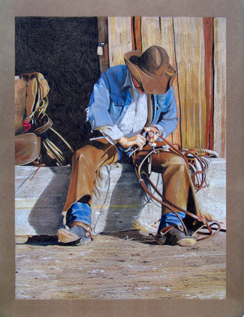 "Mending His Tack" by Chuck Gilliam