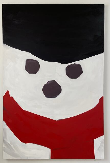 David Flaugher's "Untitled (Red Scarf)" is one of three snowman paintings in the exhibition,...