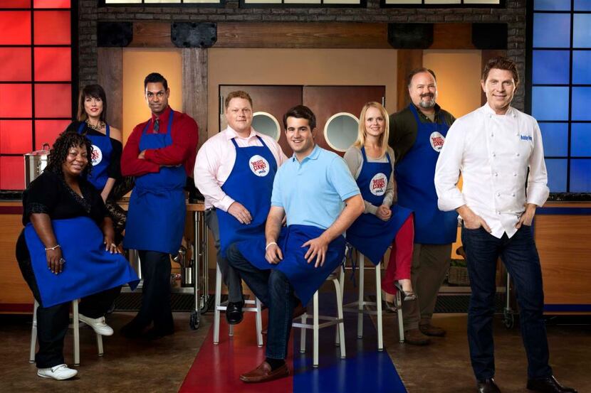 Alex Stein sits front and center with chef Bobby Flay (far right) and contestants on Worst...