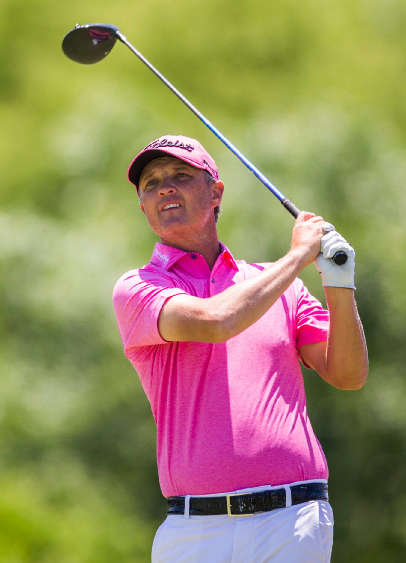 Matt Jones tees off a hole 4 during round 4 of the AT&T Byron Nelson golf tournament on...