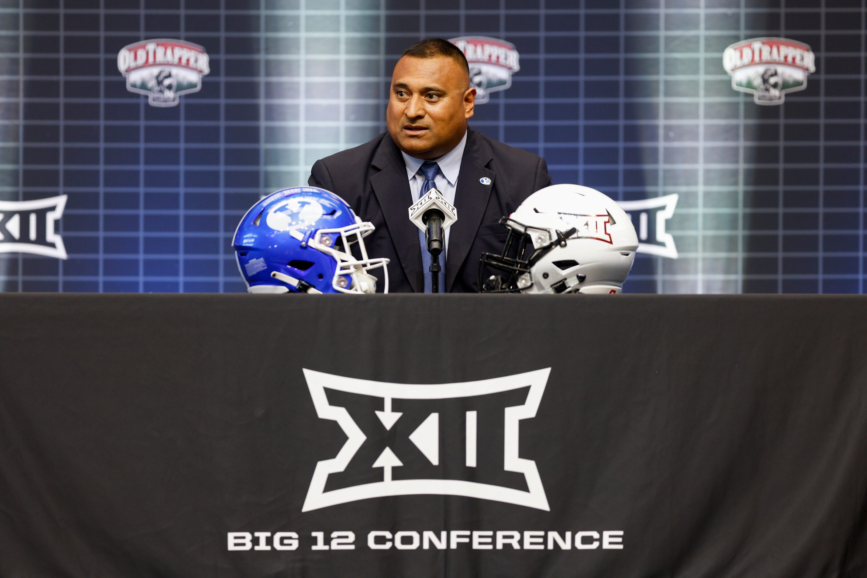 BYU head coach Kalani Sitake speaks during the Big 12 Media Days at AT&T Stadium, Wednesday,...